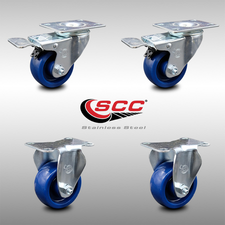 SERVICE CASTER 3.5 Inch SS Solid Polyurethane Top Plate Caster Lock Brake 2 Rigid SCC, 2PK SCC-SSTTL20S3514-SPUS-2-R-2